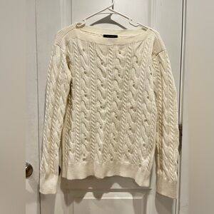 Ann Taylor Cable Knit Pearl Accent Women’s Sweater - Cream